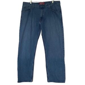 Jean Rugged Durable Cowboy Loose Straight Classic Mid Blue Mid Rise M 38x32 Rode